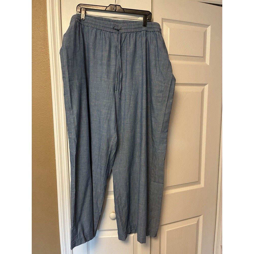 J Crew Factory Wide Leg Pants Size 24 Wide Leg 100% Cotton Chambray NWT